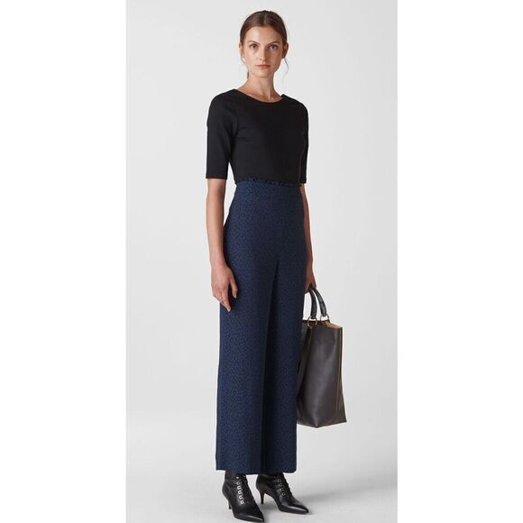 Whistles Womens Leopard Print High Rise Straight Leg Pants Navy‎ Black Size 2 - Picture 1 of 12